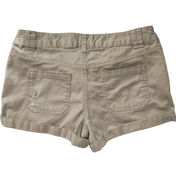Mossimo Mid Rise Chino Shorts Size 2 Khaki Distressed Rolled Cuff Hem Neutral - Picture 5 of 6